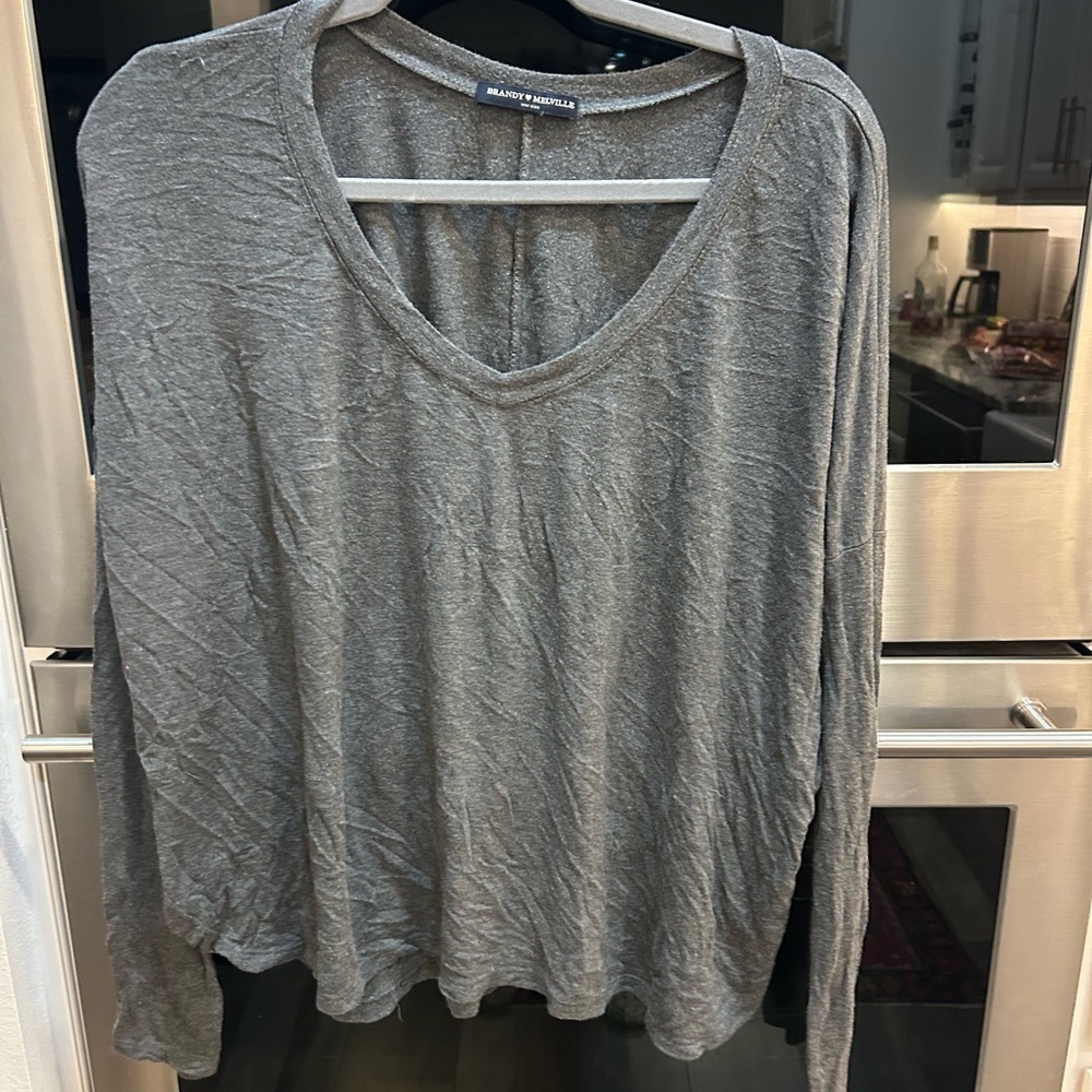 Brandy Melville Gray Long Sleeve Tee one size has piling wear loose thread
